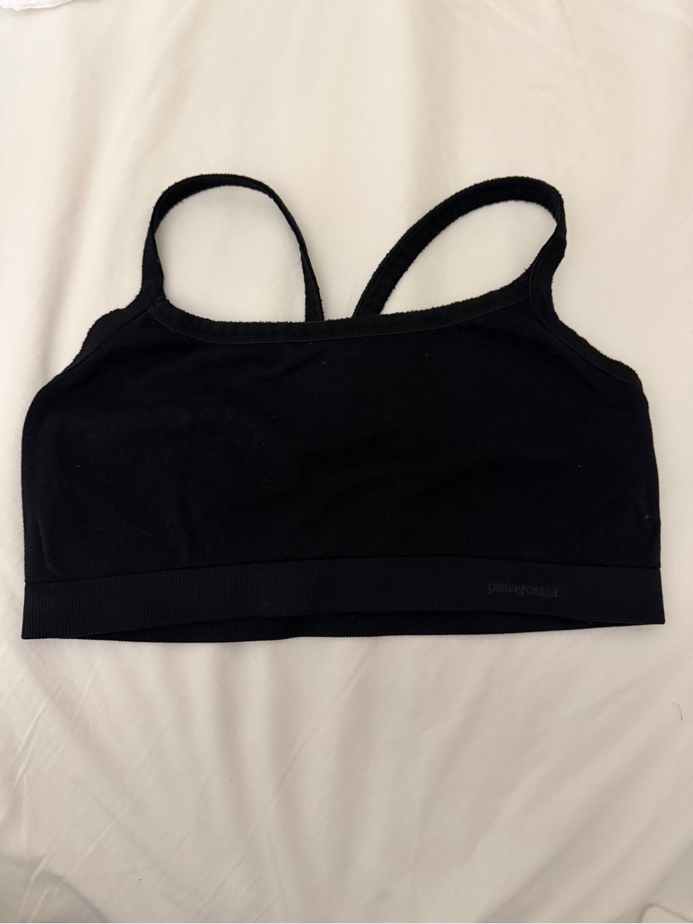 Patagonia Black Seamless Crop Sports Bra with Thin Straps